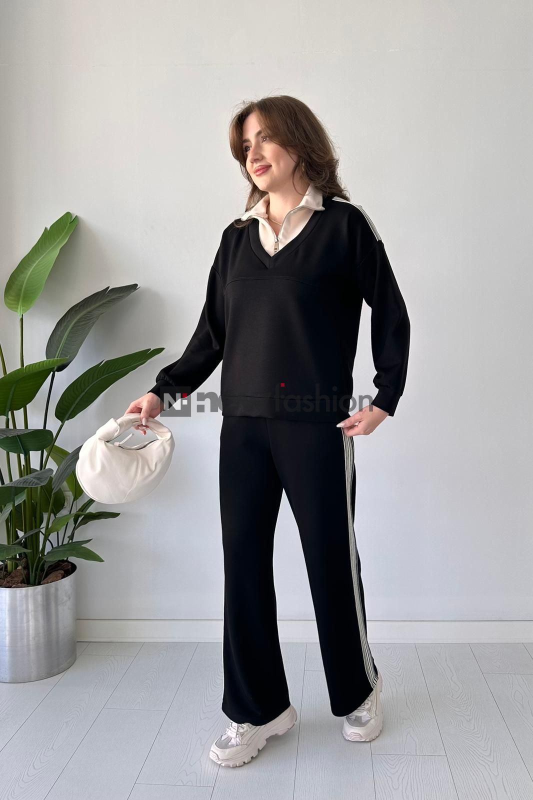 طقم فينيسيا "مودرن" من قطعتين: سويت شيرت بياقة "هاينك" وسحاب + بنطال واسع ✨